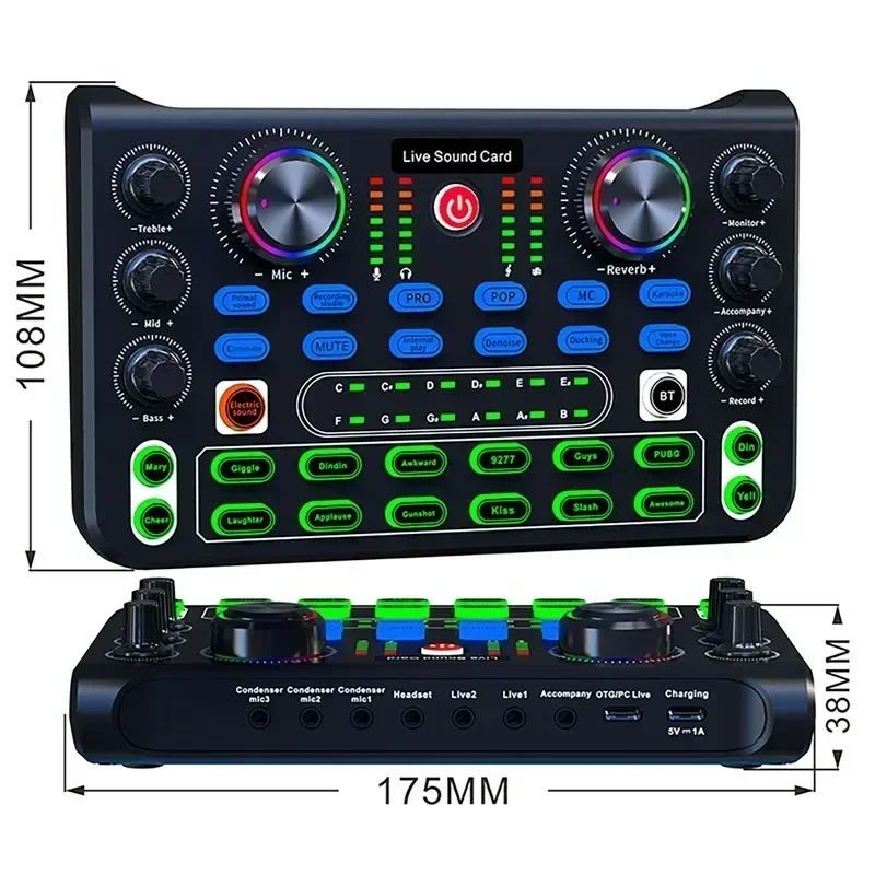 オーディオミキサーサウンドカード48Vラージダイアフラム