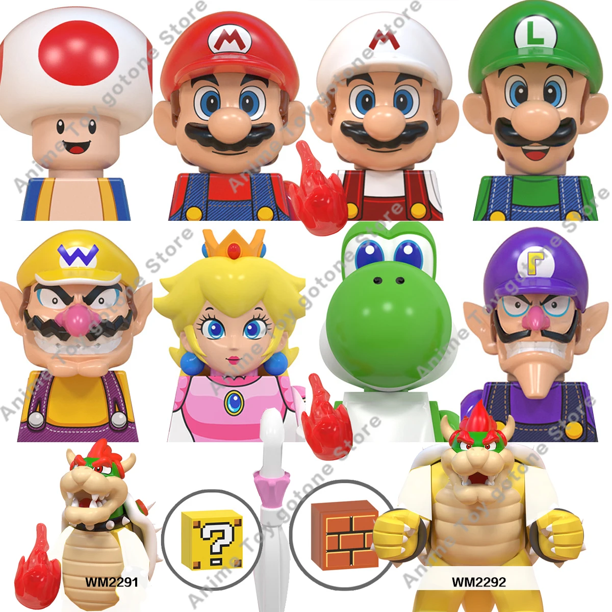 

WM6103 Super Bros Mario Japanese Games Luigi Yoshi Bowser Koopa Kinopio Wario Peach Mini-Figures Anime Cartoon Building Blocks