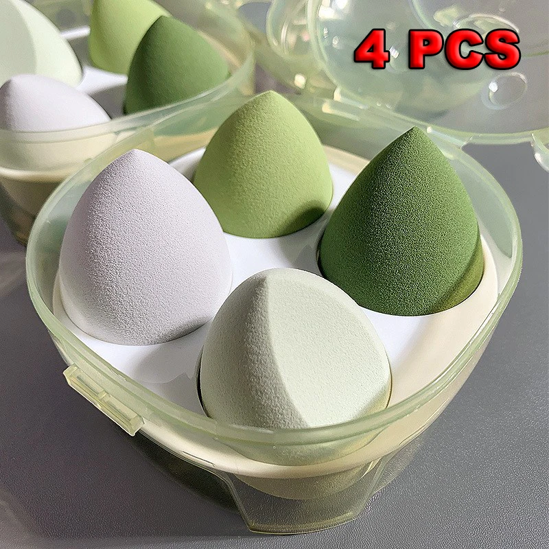 4Pcs Super Soft Beauty Eggs Reusable Mini Sponge Puff Portable Makeup Tools Gradient Cosmetic Egg With Cute Bear Storage Case