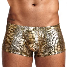 

Men's Boxer Briefs Snake Skin Imitation Leather Boxers Low Waist Sexy Underwear Boxershorts Male Crothless U Convex Underpants