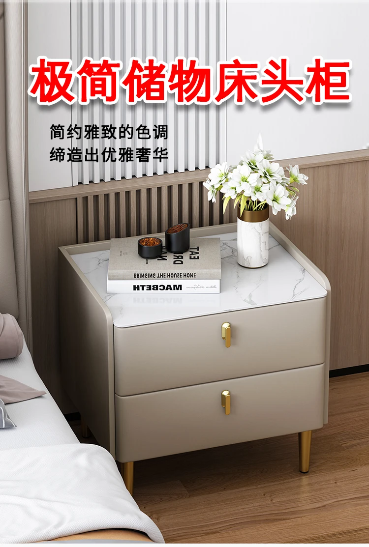 Description Picture 2 of itemSolid wood Italian bedside table Light luxury rock slab locker Modern simple three-pump storage cabinet Bedroom bedside cabinet