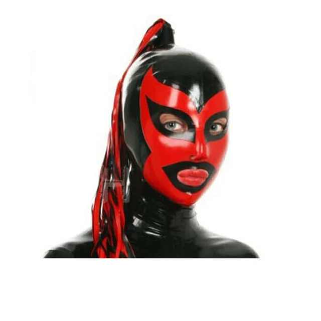 100% Natural Latex Mask Fetish Rubber Hoods Open Mouth Eyes Back Zip Sexy  Headgear Handmade Women Halloween Cosplay Costumes - AliExpress