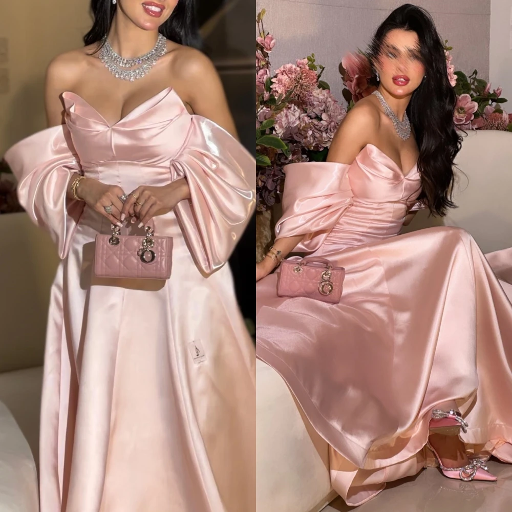 

Modern Style Off the Shoulder Ball gown Backless Draped Floor-Length Satin Bespoke Occasion Dresses Evening