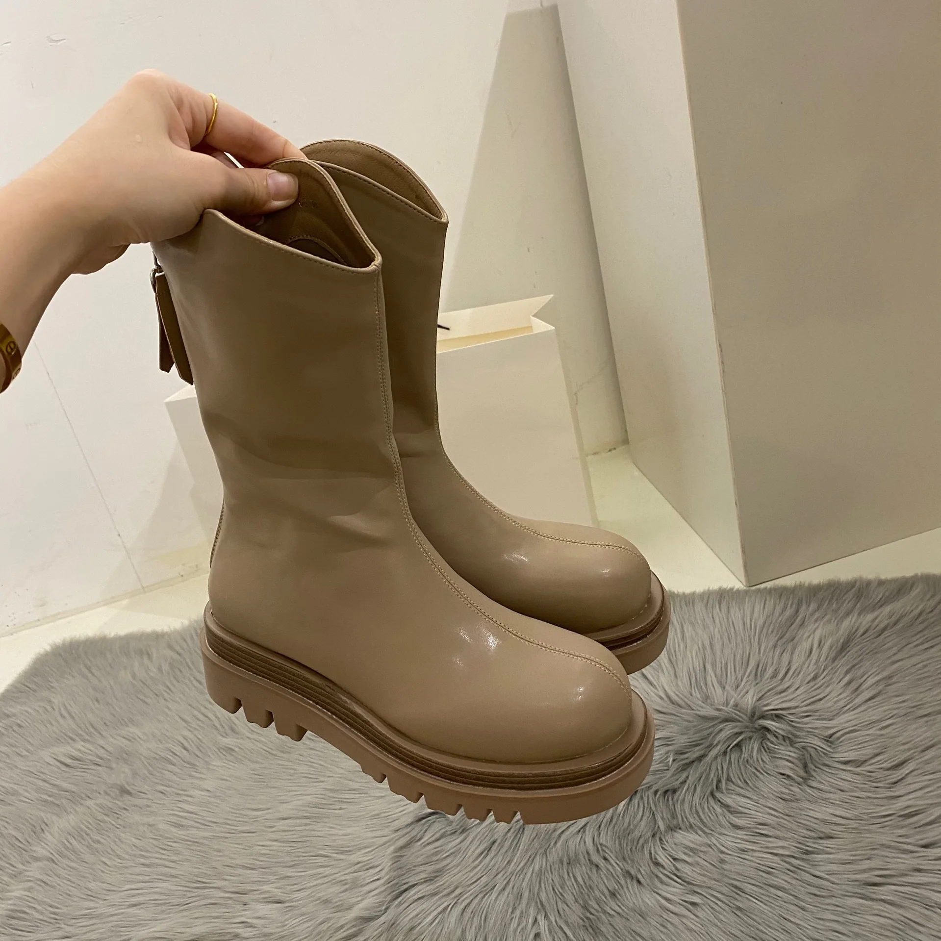 White Thick-soled But Knee Long Boots Women's Shoes 2021 New Autumn and Winter Plus Velvet High-tube Thick-legged Knight Boots