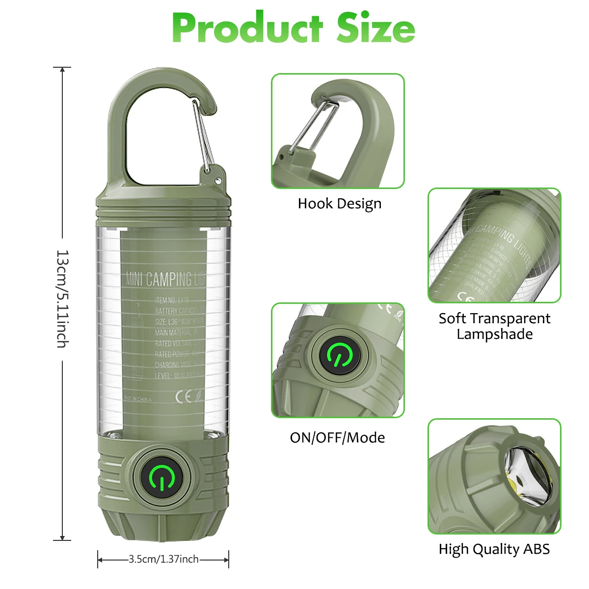 Multifunction Camping Flashlight with 6 Lighting Modes 1200mAh Battery Type-C Rechargeable IP65 Waterproof Tactical Camp Light led flashlight camping lamp camping lights