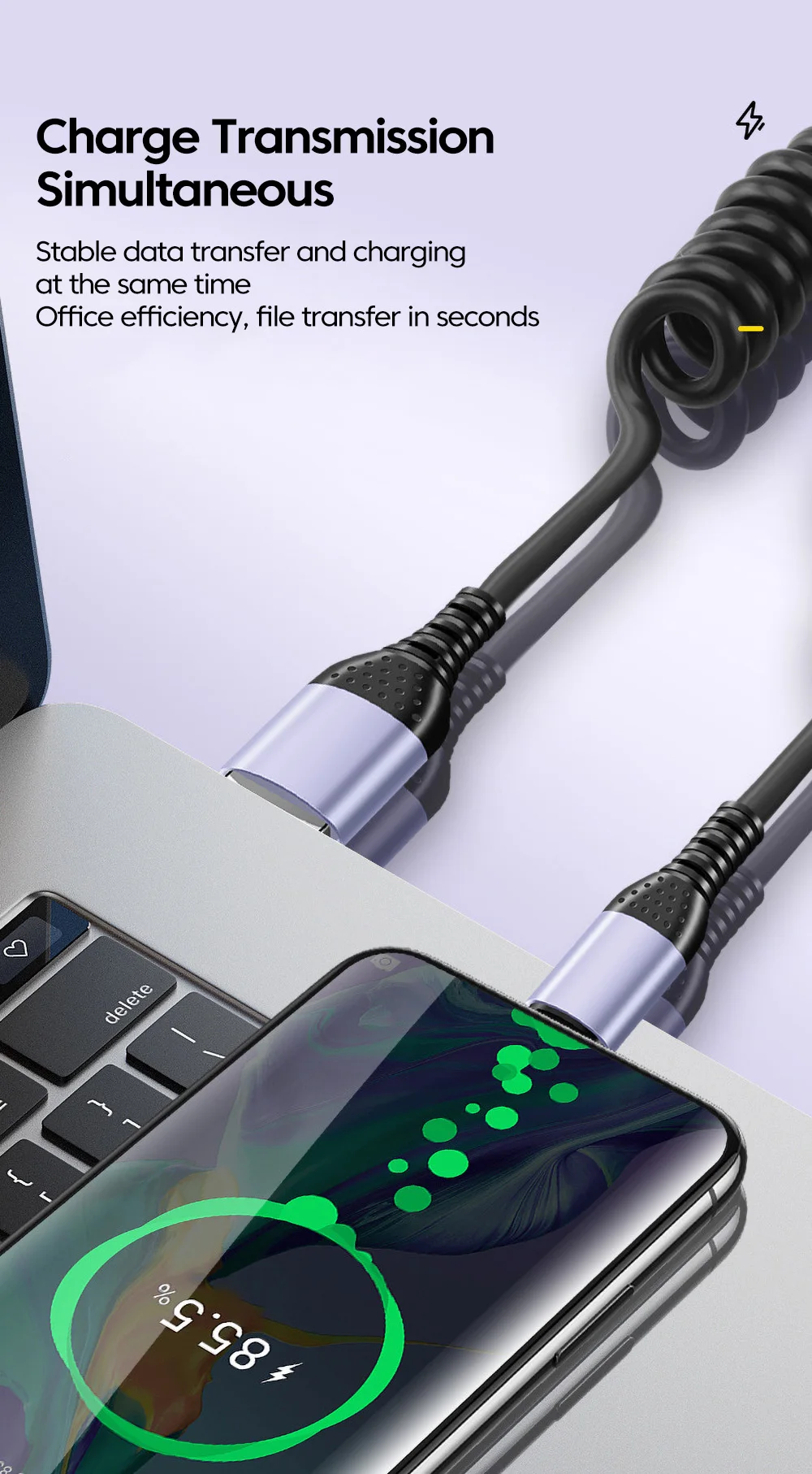 USB C إلى كابل نوع C للسيارة ، سلك شحن سريع ، سلك بيانات ، 6A ، قصير ، ربيعي ، ايفون 15 ، وايفون ، وايفون ، وشوائي ، وسامسونج ، من 25 إلى 1 متر