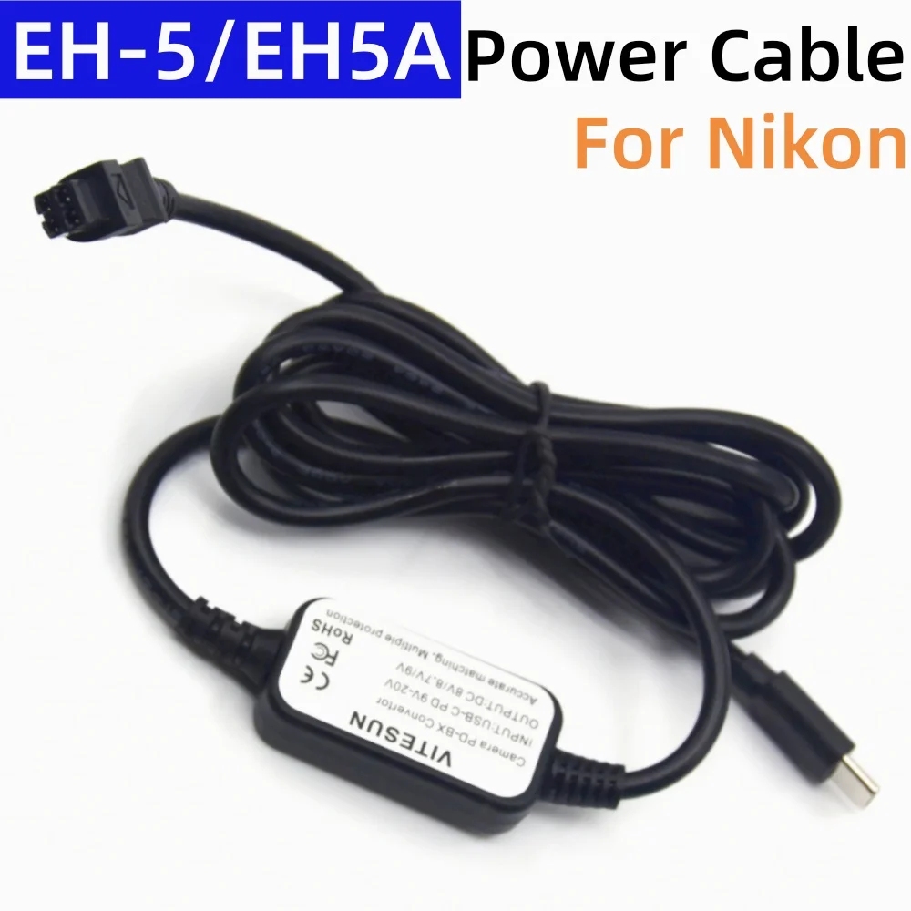 EH-5 EH5A PD USB Type C to Square 4 Connector Power Cable For Nikon EP-5 EP-5A EP-5B EP-5C EP-5G Digital Camera