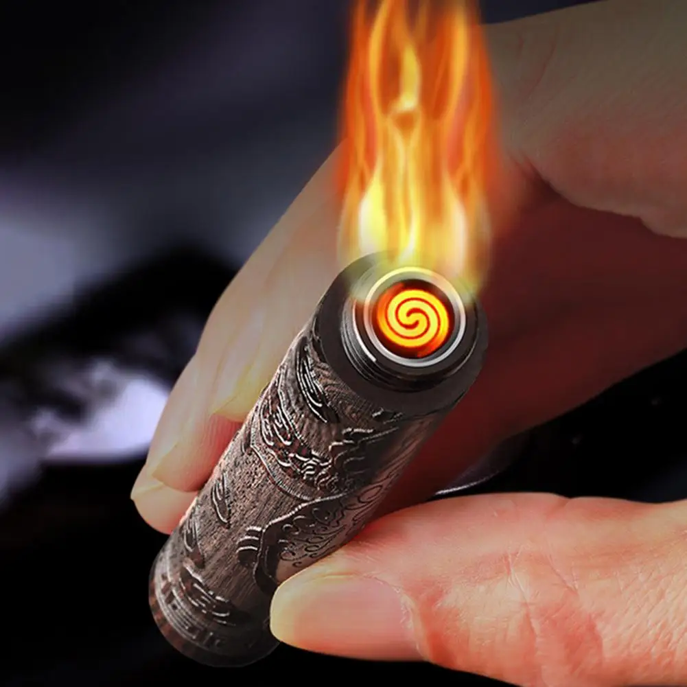 USB Charging Igniter Eco-friendly Reusable Convenient Windproof Creative Ignition Sandalwood Dragon Pattern Charging Igniter Men