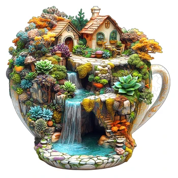 The best puzzle gift for children with a uniquely shaped dreamy tea cup garden wooden puzzle 1
