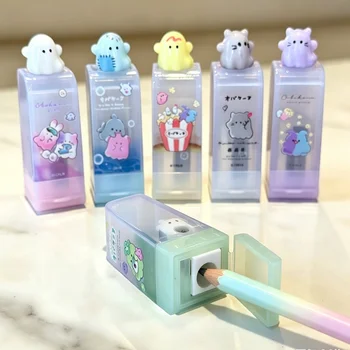Temperino Kawaii a forma di gatto Pudding, con coperchio a ribalta, a foro singolo, portatile, per la scuola, per studenti