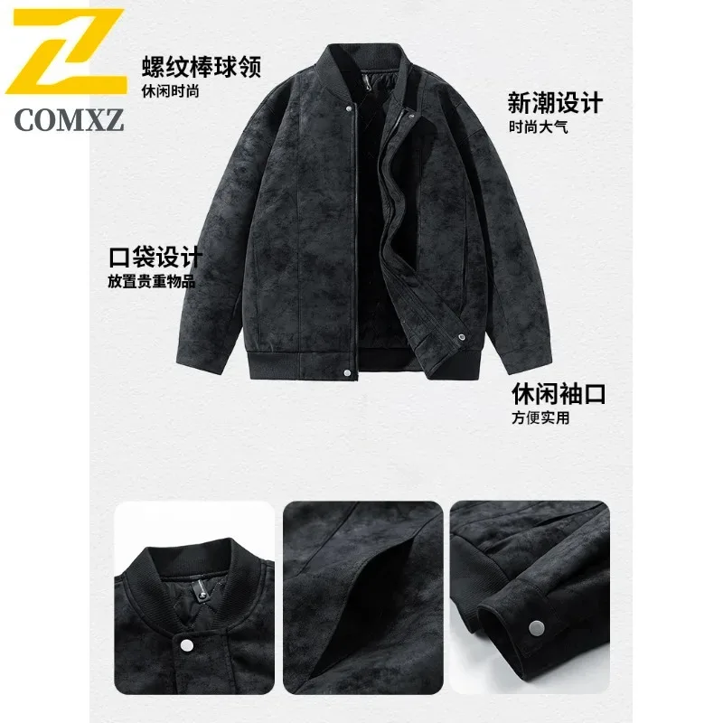 COMXZ 2025 New Men's Graphene Puffer Jacket Loose Stand Collar Short-Sleeve Warm autumn winter Windproof Casual Sport Outerwear