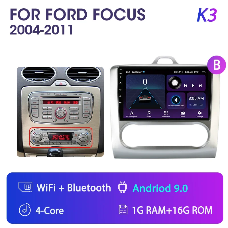 For Ford Focus 2 3 Exi MT AT Mk2 Mk3 2004-2011 Android 11 Car Radio Multimedia Player 2 Din Navigation Carplay Stereo Head Unit pioneer head unit Car Multimedia Players