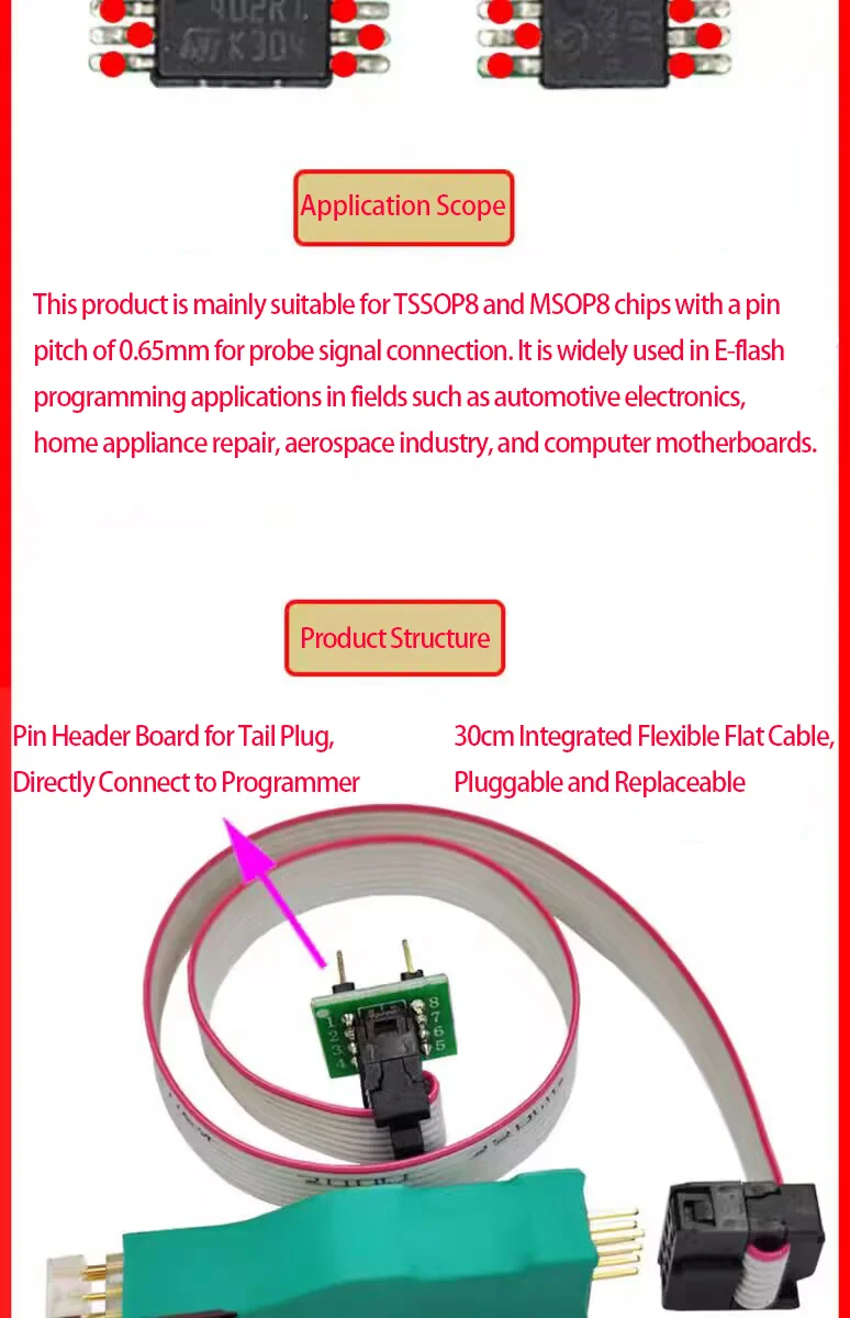 1 Stück TSSOP8 MSOP8 Mini MSOP8 Chip-Brenn- und Ladekabel / 0,65mm Abstand / Programmierkabel für Kfz-Instrumente – Detail 4
