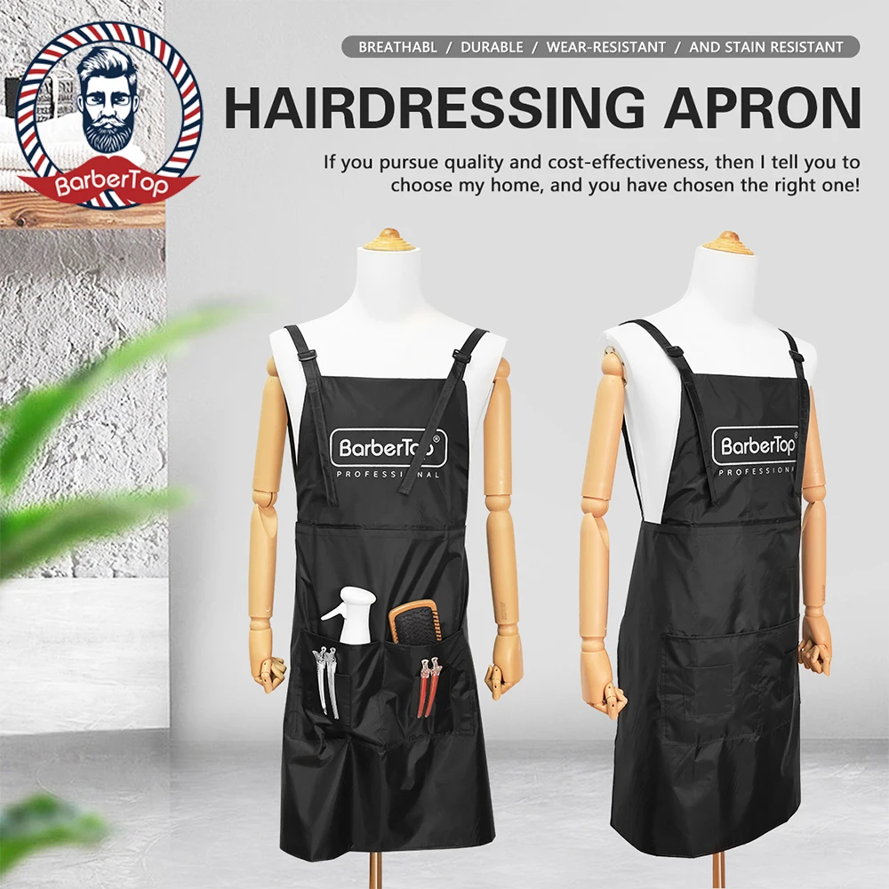 

Barbertop Hairdresser Apron Hairstylist Waterproof Cross Back With Pockets Mandil Apron Work Clothes Pro Salon Nail Accessories