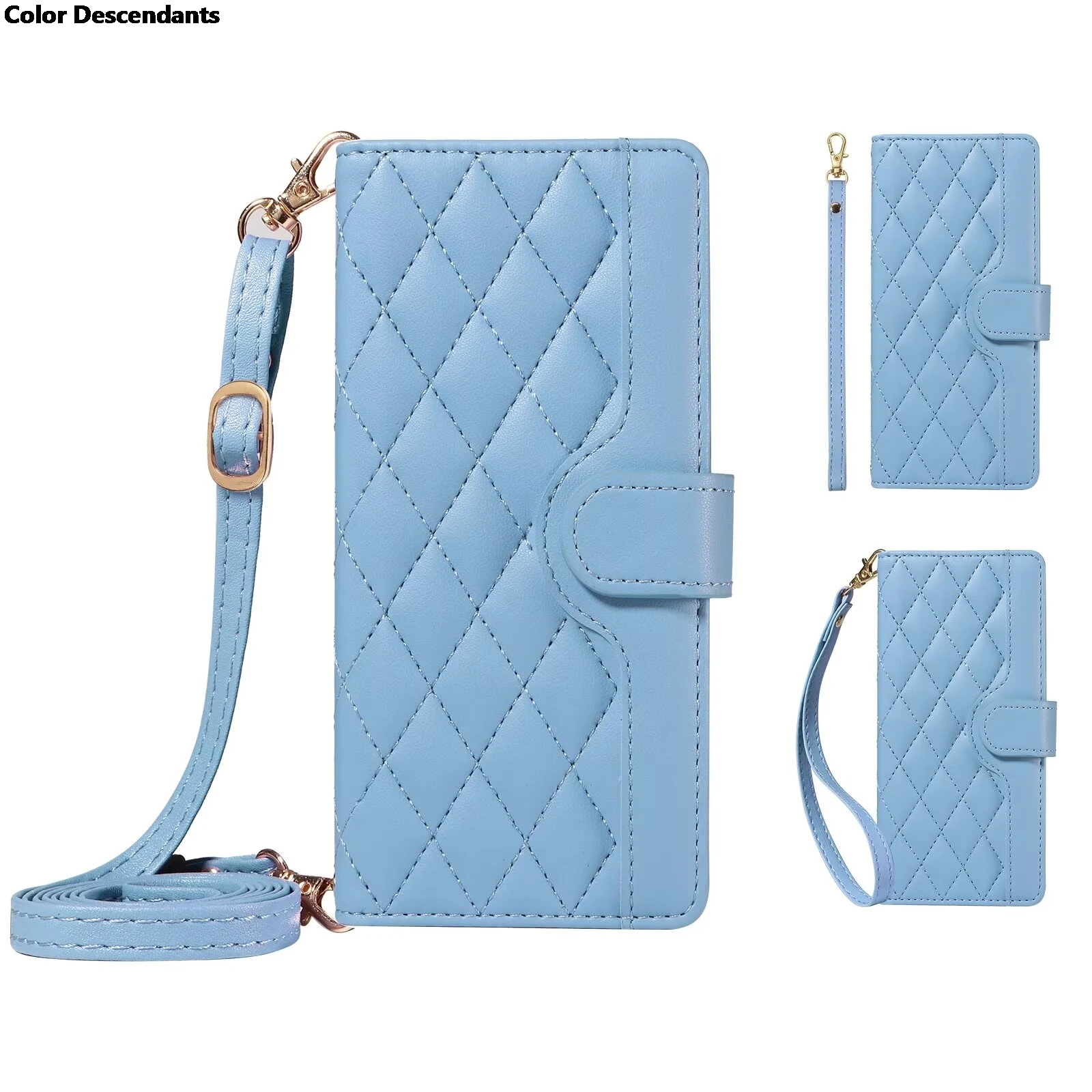 Leather Wallet Card Phone Case with Lanyard - Crossbody Purse Flip Cover