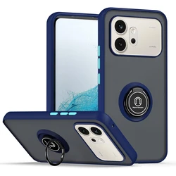 Armor Matte Shockproof Case with Ring Magnetic Stand Holder and Back Shell Cover for Honor 600 Pro (Dark Blue)