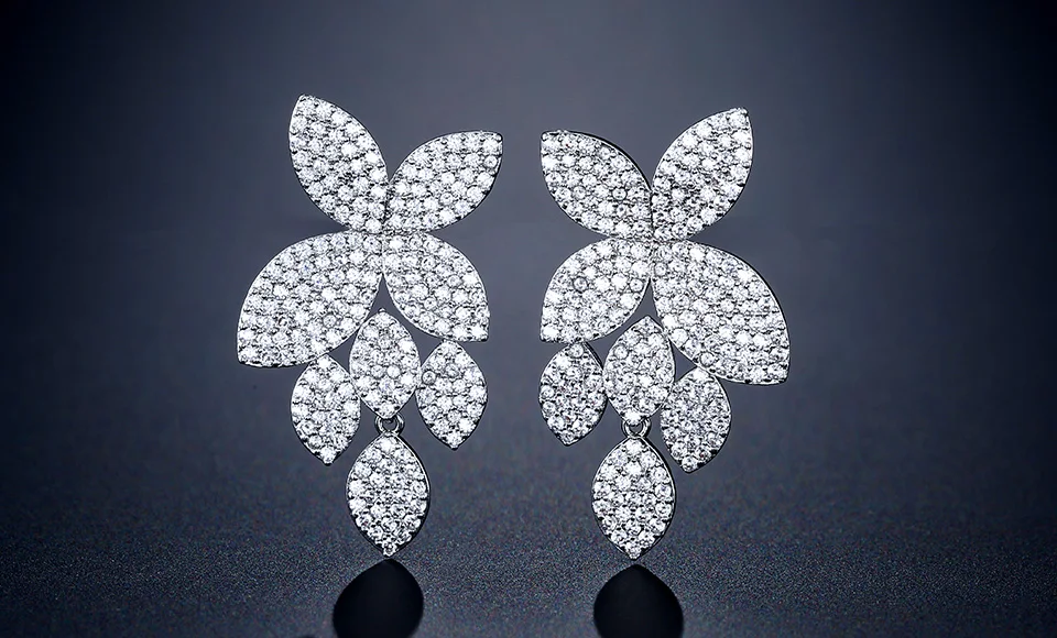 ZAKOL Luxus Micro Gepflasterte Zirkonia Blatt Pflanze Lange Baumeln Ohrring für Frauen Voll Dazzling Zirkon Hochzeit Party Trendy Schmuck – Detail 2