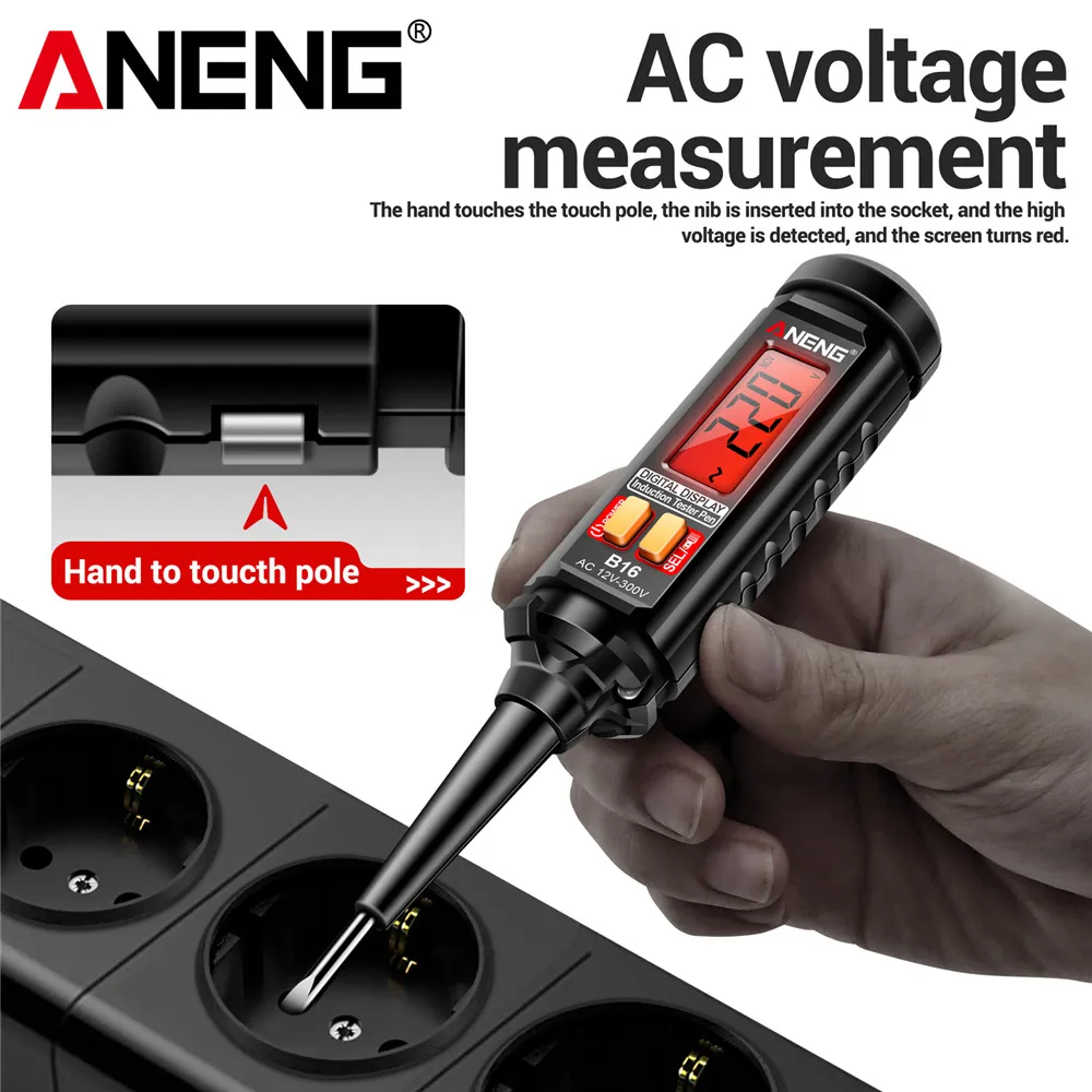 ANENG B16 스마트 전문 유도식 전압 테스터 펜 AC 12-300V 테스터 NCV 센서 전선 감지기 브레이크포인트 찾기 도구