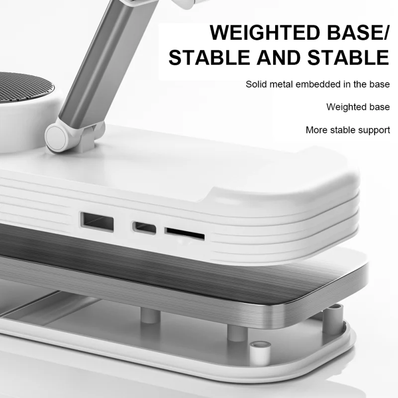 portable Phone Stand with Bluetooth Speaker Foldable Adjustable Mobile Phone Holder Anti-Slip Design Phone Support
