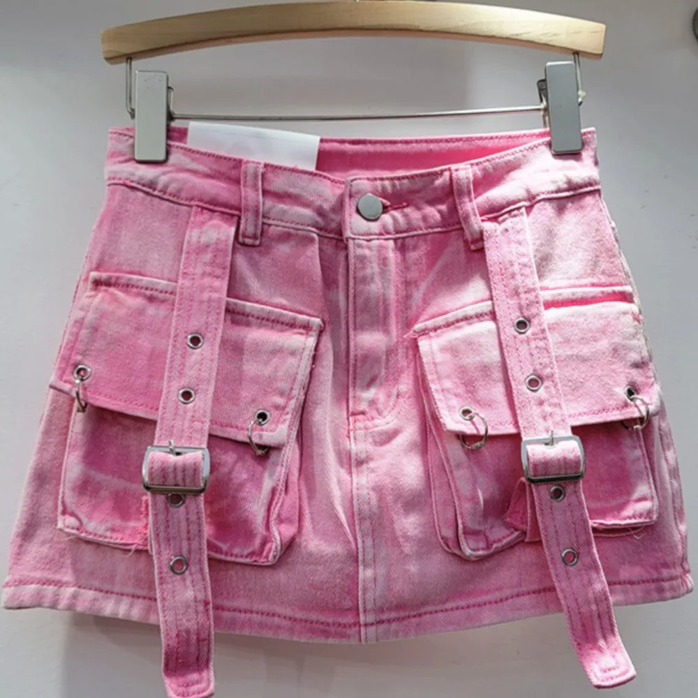

Новая приталенная розовая короткая юбка трапециевидной формы с карманами и лямками для женщин
