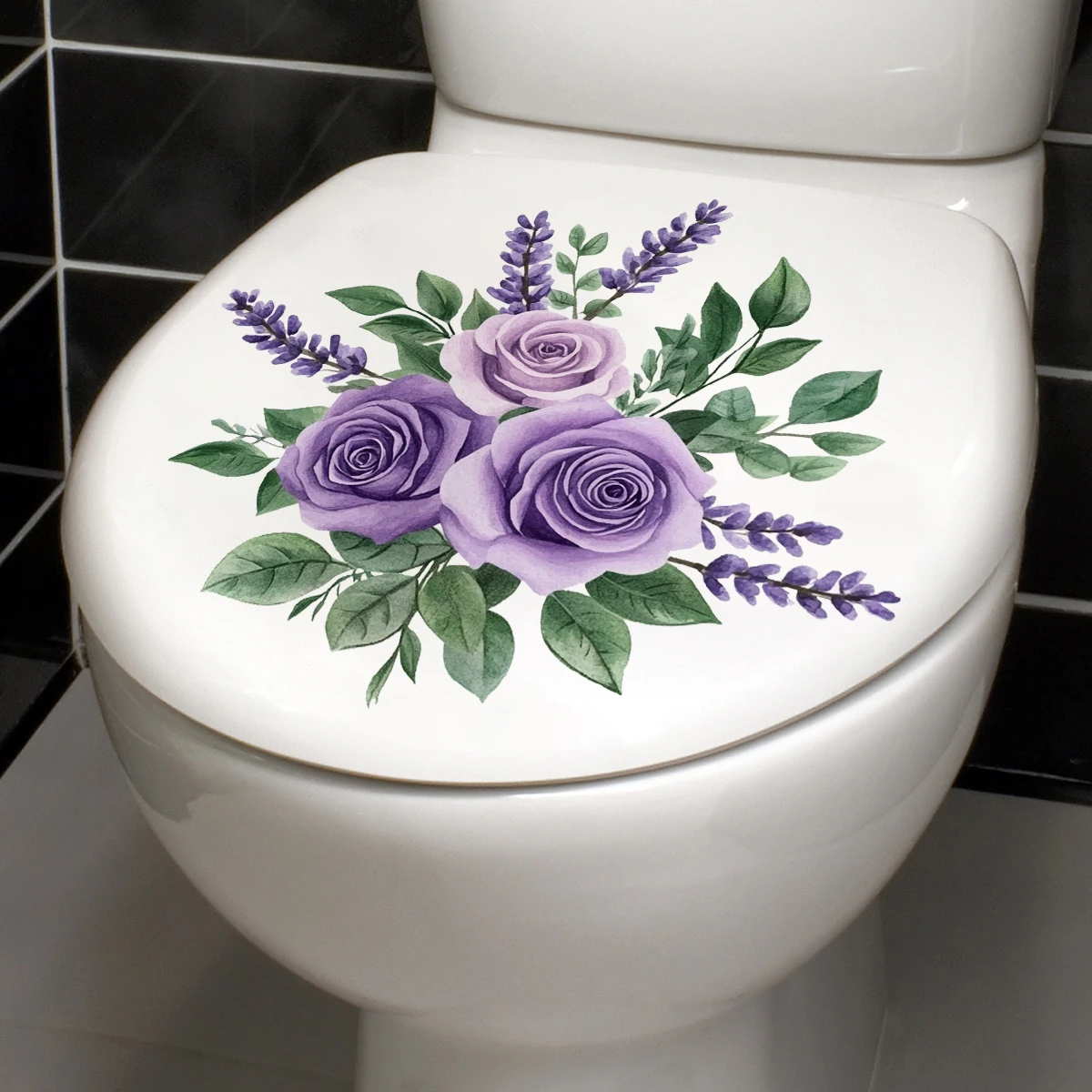 Toilet Stickers Vinyl Stickers Toilet Wall Stickers Toilet Seat Stickers 1PC Flower Toilet Cover Sticker Creative Purple Self-adhesive PVC Sticker Toilet Water Tank Decoration Bathroom Decoration
