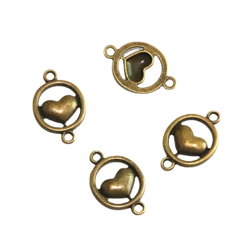 

50Pcs/Lot 14.7*22MM Antique Bronze Plated Heart Connectors For Jewelry Making Bracelet DIY Accessories