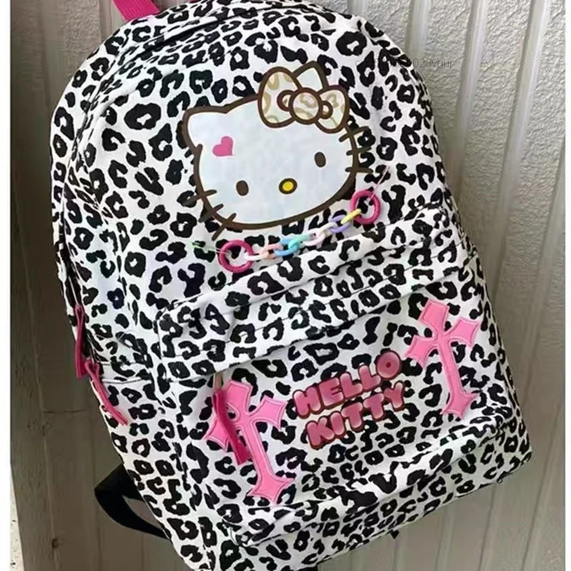 Sanrio Hello Kitty Backpack Women Kawaii Cartoon Pattern Student Nylon Schoolbag Large Capacity Travel Shoulder Bag Rucksack Y2k