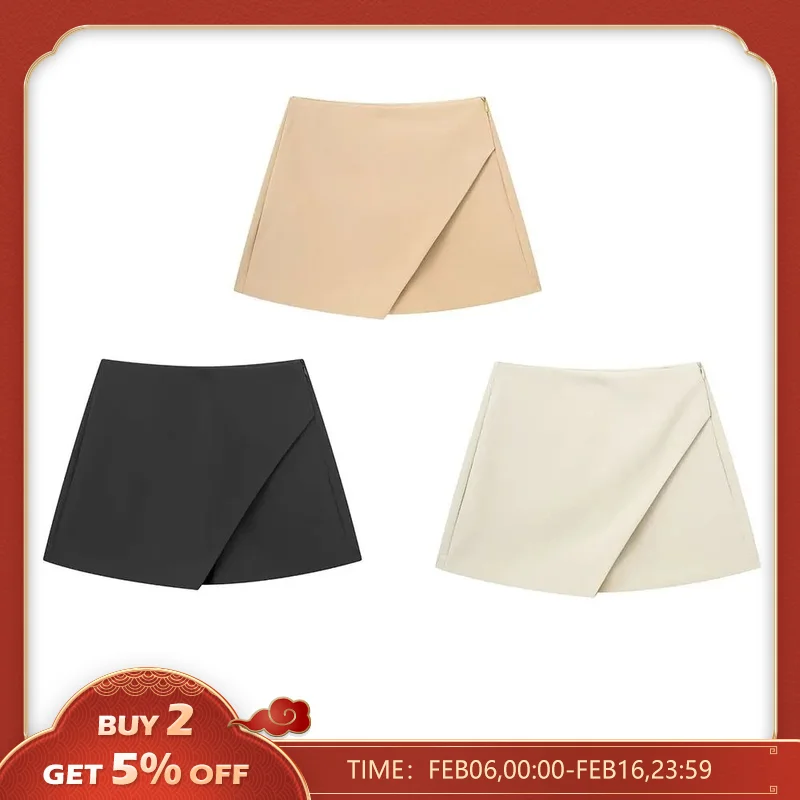 Pantalones cortos asimétricos para Mujer, faldas Vintage de cintura alta con bolsillos laterales y cremallera, a la moda, novedad de 2023