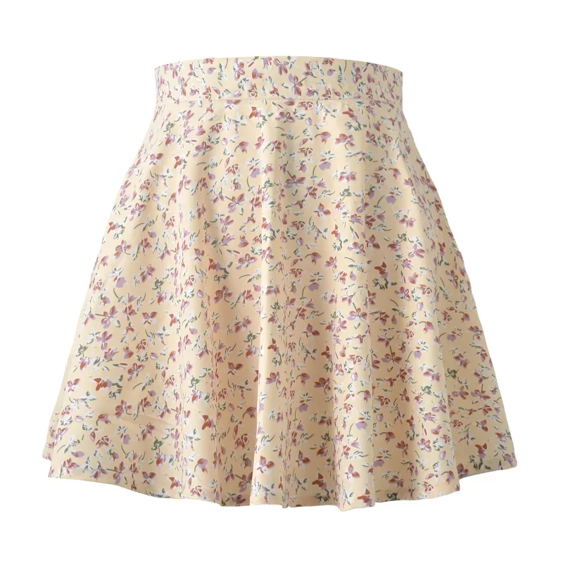 Summer Women Skirt Harajuku New 2023 New Ladies Floral Zipper Printed Chiffon Tall Waist Umbrella Skirt Women Sweet Elegant