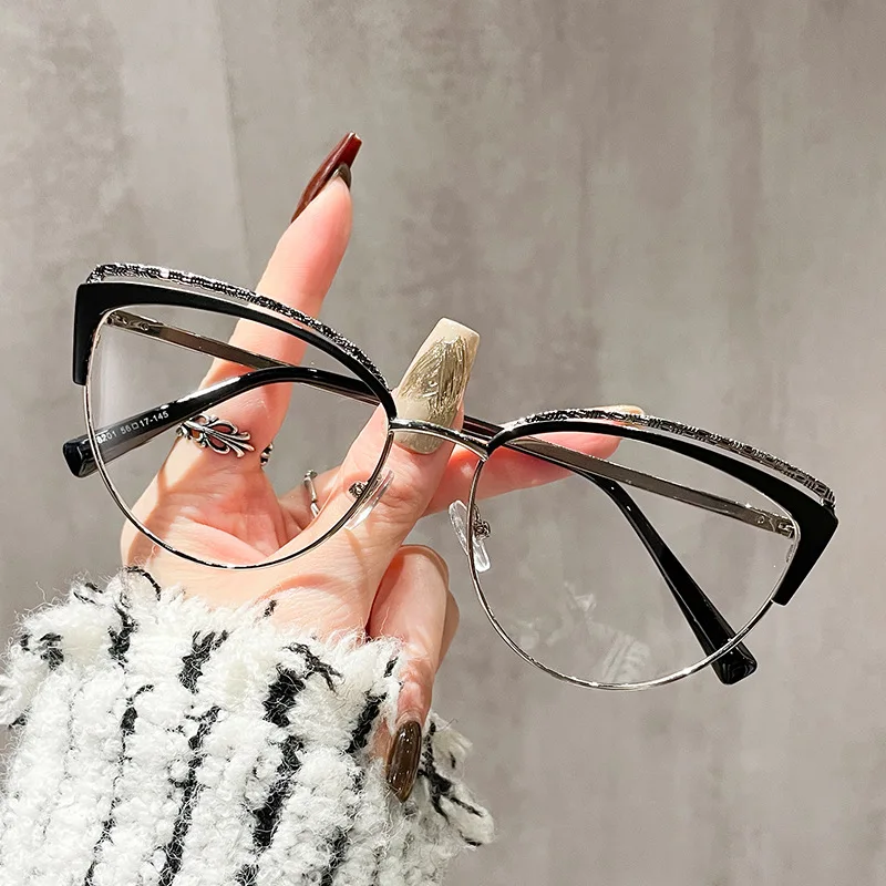 Elegant Hollow White Cat Eye Glasses Frame Women Anti Blue Light Computer Eyewear Fashion Big Frame Reading Glasses Female очки 2