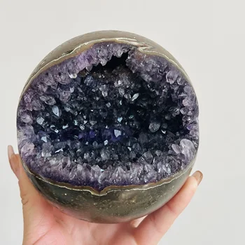 Natural Purple Crystal Stone Amethyst Cluster Raw Specimen Open-mouth Smile Home Decor