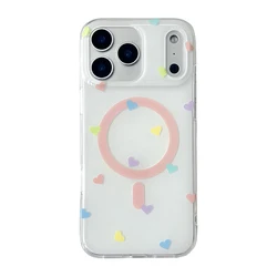 Full - Screen Heart Design Magnetic Wireless Charging Shockproof Case with MagSafe Compatibility - iPhone 15 (Colorful)