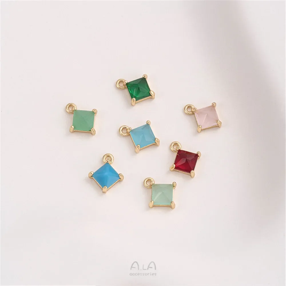 

14K позолоченная инкрустированная квадратная цветная циркониевая Бриллиантовая подвеска ювелирные изделия ручной работы Подвеска Diy браслет серьги подвеска