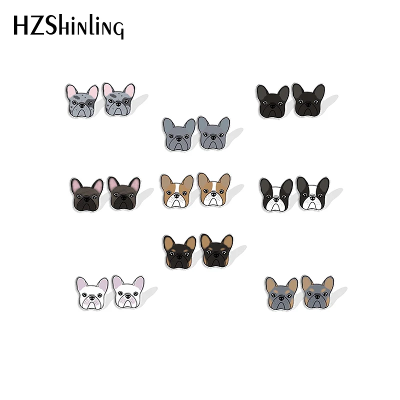 2023 New French Bulldog Head Stud Earring Dog Lovers Acrylic Resin Earrings Epoxy Handmade Jewelry Gifts Friends