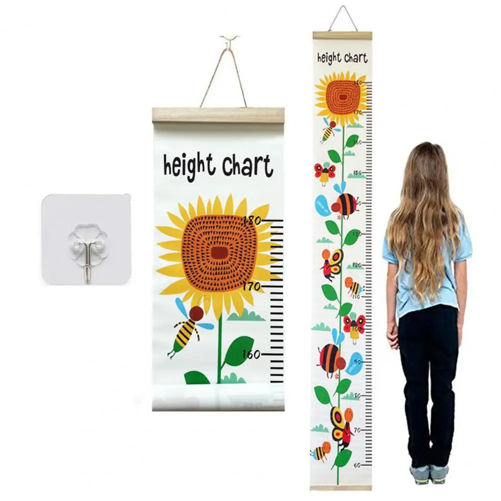 Height Tracking Canvas for Kids Children's Growth Chart Wall Hanging with Cartoon Animal Print for Boys Girls Kids Bedroom