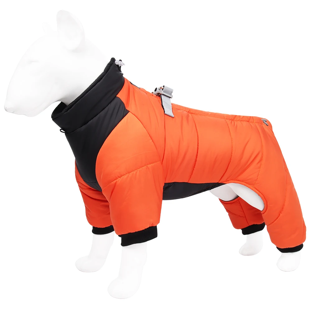 Winter Warm Dog Jacket Reflective Four Legged Clothes Outdoor Waterproof and Windproof Traction Harness Jumpsuit Chihuahua Coat