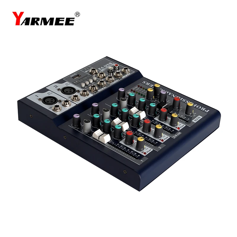 Bluetooth Portable Audio Mixer USB Record Computer DJ Sound Mixing Console 4 Channel Karaoke Amplifier System 48V Phantom Power