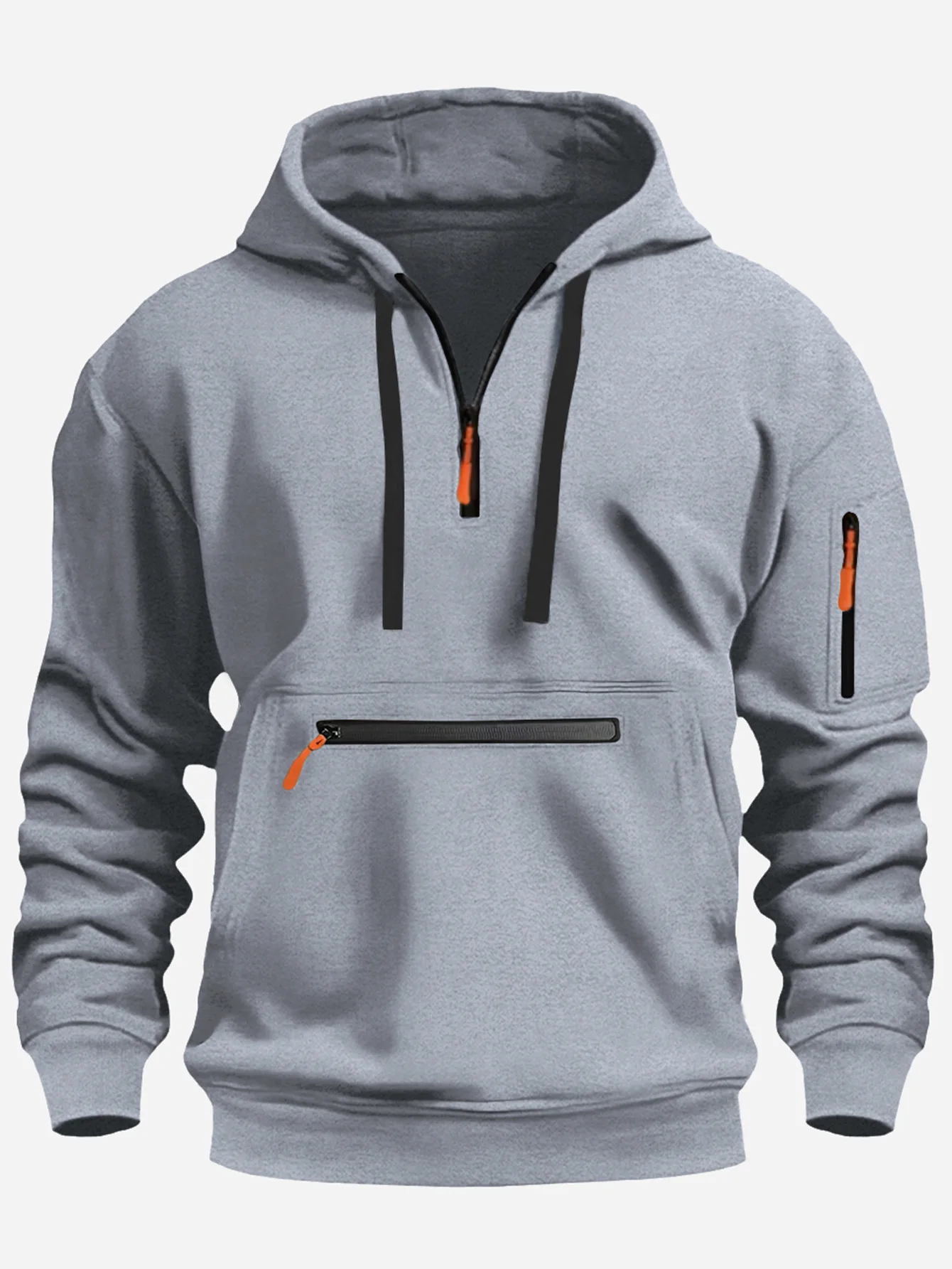 2024 Men's Hooded Sweater Leisure Sports Pullover Retro Harajuku Long Sleeve Zipper Multi-pocket Casual Loose Coat Street Wear 4