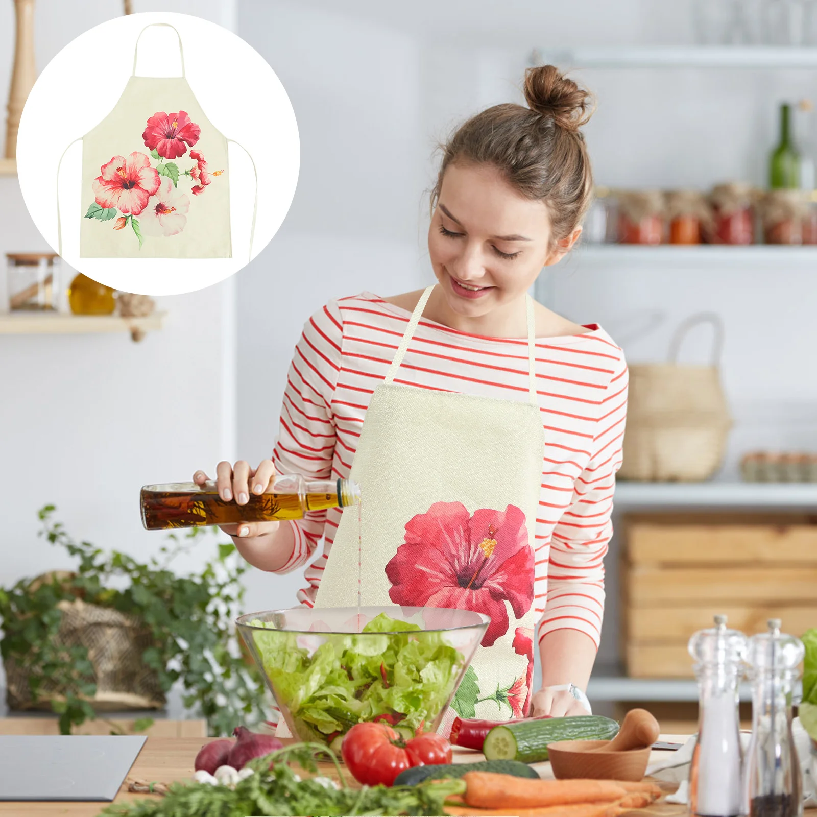 

Grill BBQ Apron Kitchen Baking Apron Floral Printing Apron Daily Use Kitchen Apron