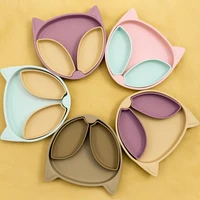 Baby Silicone Plates Cartoon Fox Dishes Suction Lunch Box Baby Feeding Training Tableware Children Dinner Set Non-Slip Plate 2