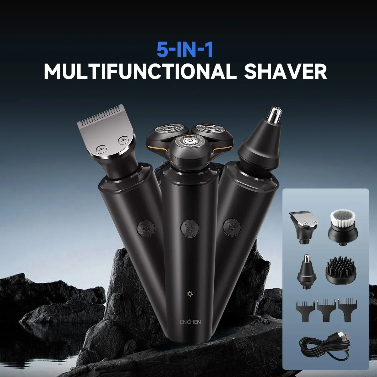ENCHEN Electric Shaver with 4 Replacement Heads Multi-Purpose Waterproof Beard Shaver Professional Shaving Machine for Men X8S-C