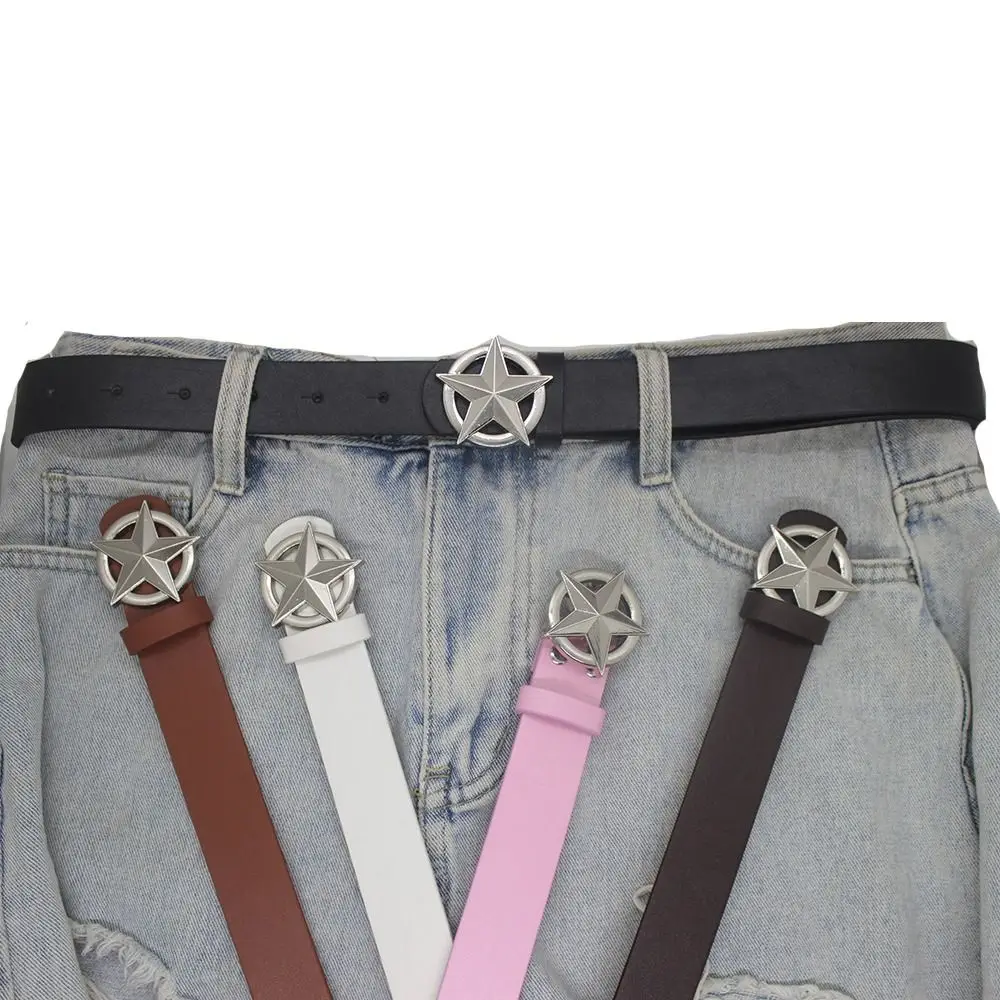 

Y2k Style Round Buckle Star Leather Belt Punk Metal Wide Side Waist Belt Ins Adjustable Punk Trouser Decoration Party