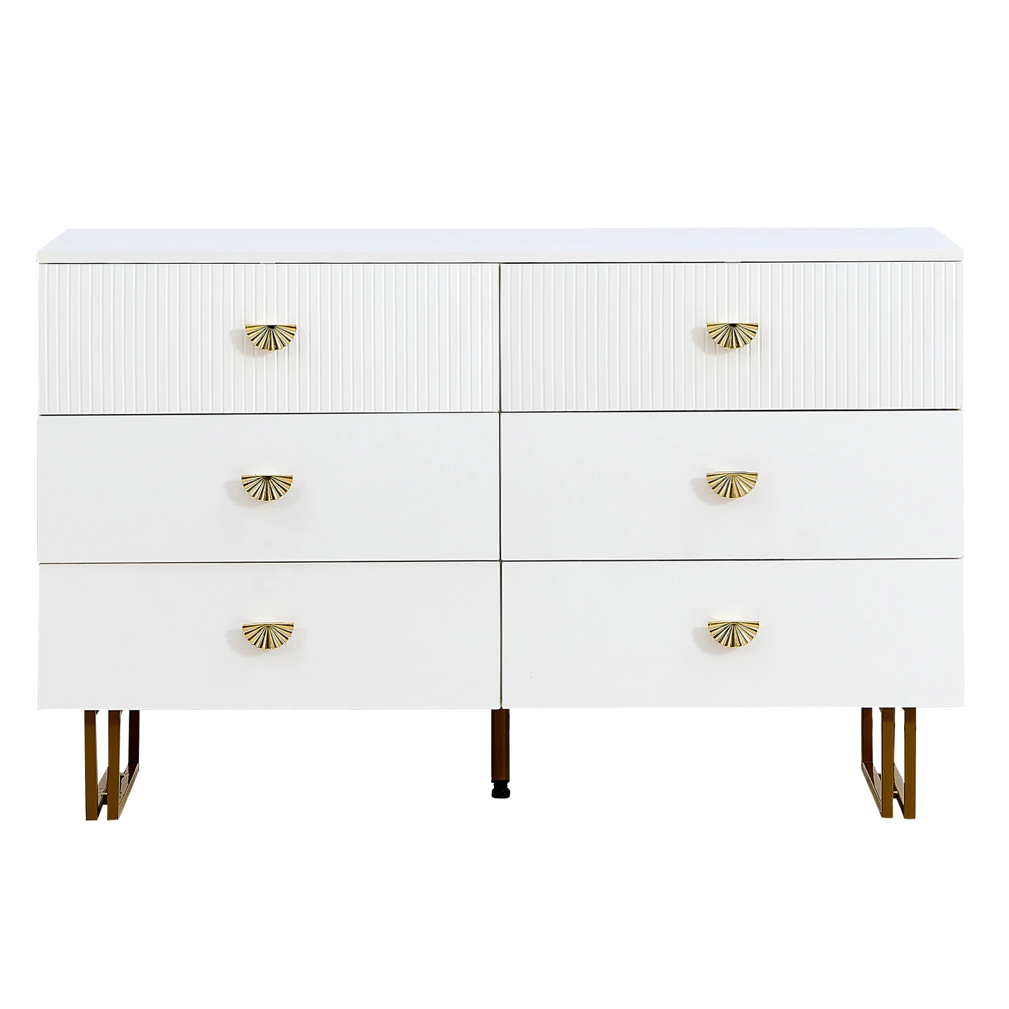Modernes Sideboard mit 6 Schubladen in Weiß-Gold-Akzenten – elegantes Design aus MDF und Stahl, ideal für Schlafzimmer – Detail 26