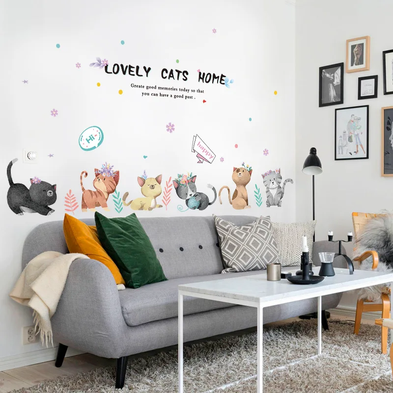 

Cute Cartoon Hand Drawn Cat Wall Stickers Porch Passage Wall Poster Wall Art Car Decal Kids Room Decoration Favors murals