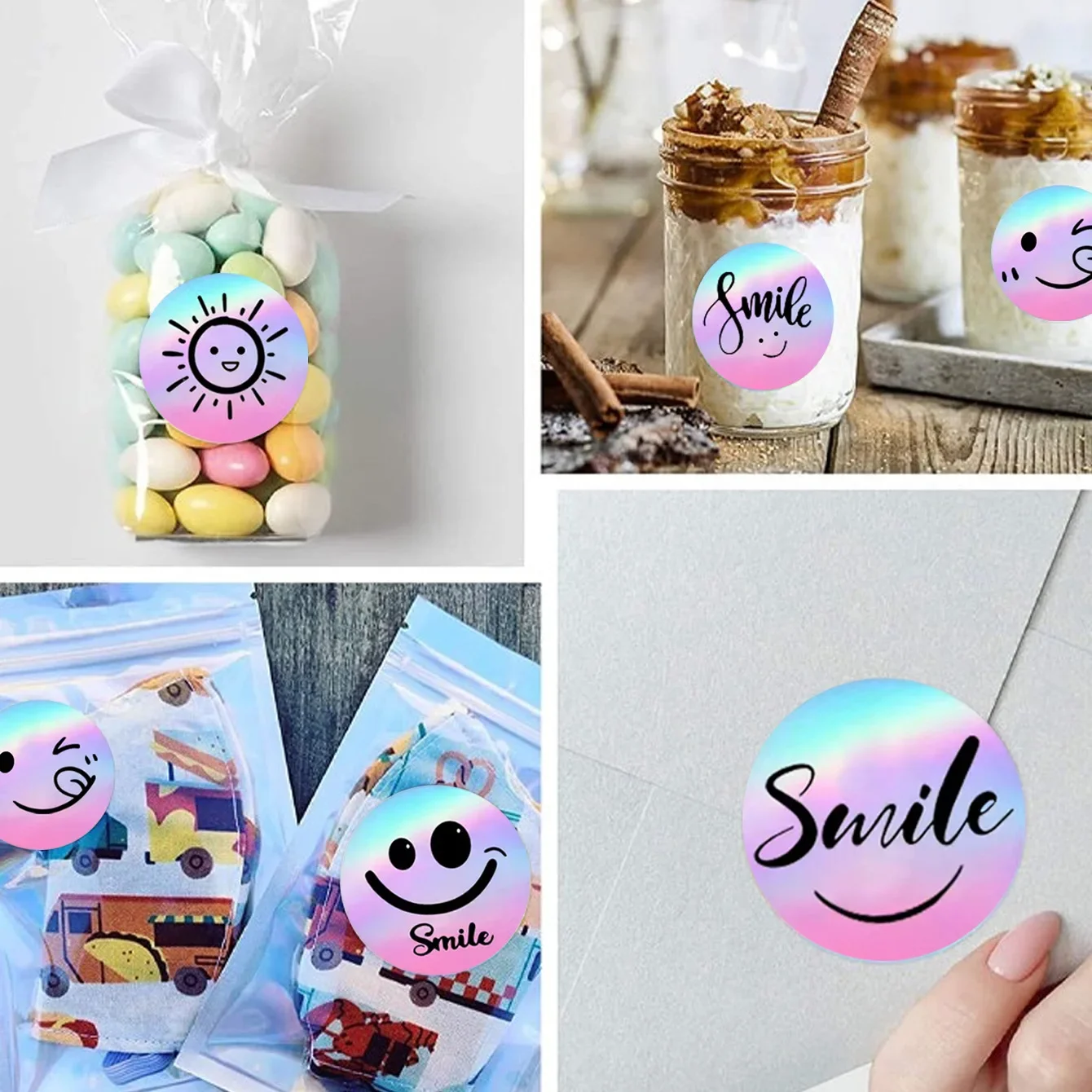 레이저 스마일 스티커, 보상 장식 선물 시리즈, 자체 접착 문구 스티커 라벨, 500 개/롤, 2.5cm