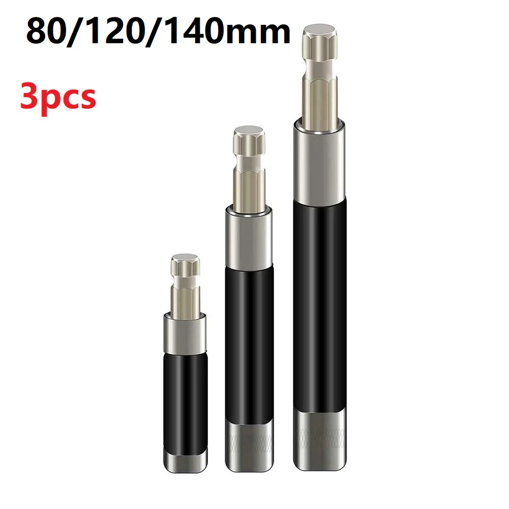 

3Pcs Magnetic Screwdriver Bit Holder 1/4'' Hex Shank 80/120/140mm Quick Release Retractable Extension Rod Electric Driver Tools