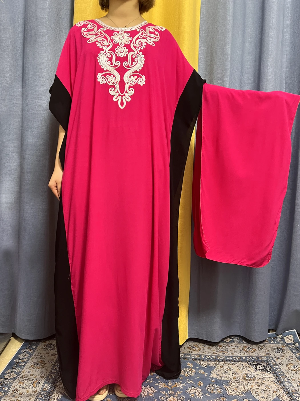 

Abayas For Women Muslim Femme Robe Applique Cotton Pure Splice Color Loose Dubai Mid East African Ramadan Dresses With Headscarf