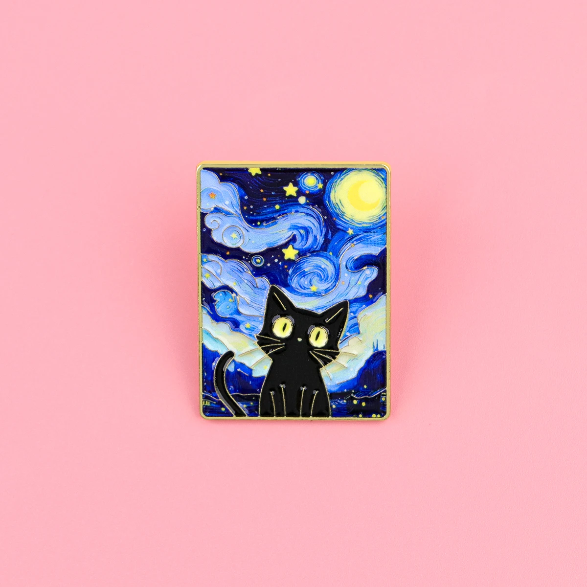 Starry Night Cat Enamel Pin - Cute Animal Brooch for Clothing Accessories & Fashion Jewelry Gifts