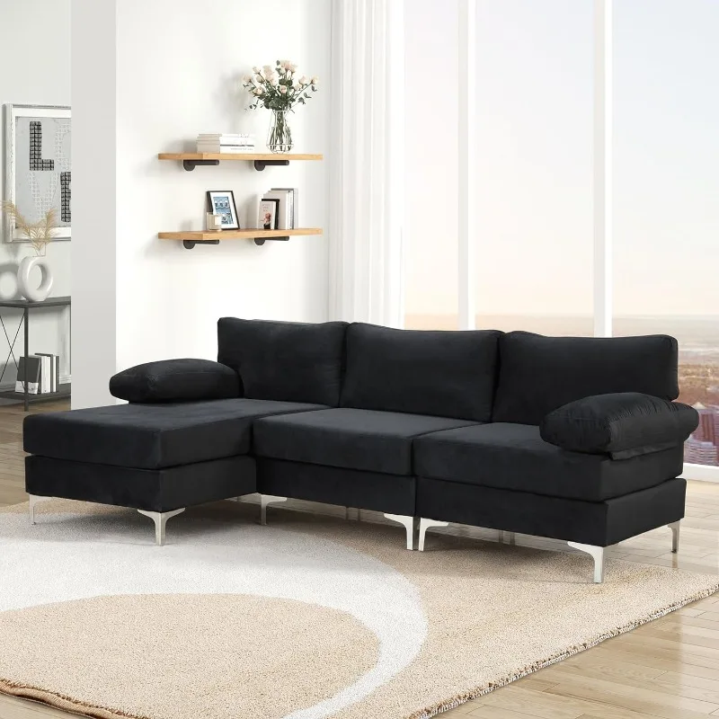 

Modern Large Velvet Fabric Sectional Bedroom Sofa Bed L Shape Accent Couch Chaise Lounge Luxury Bedroom Set Furniture Full