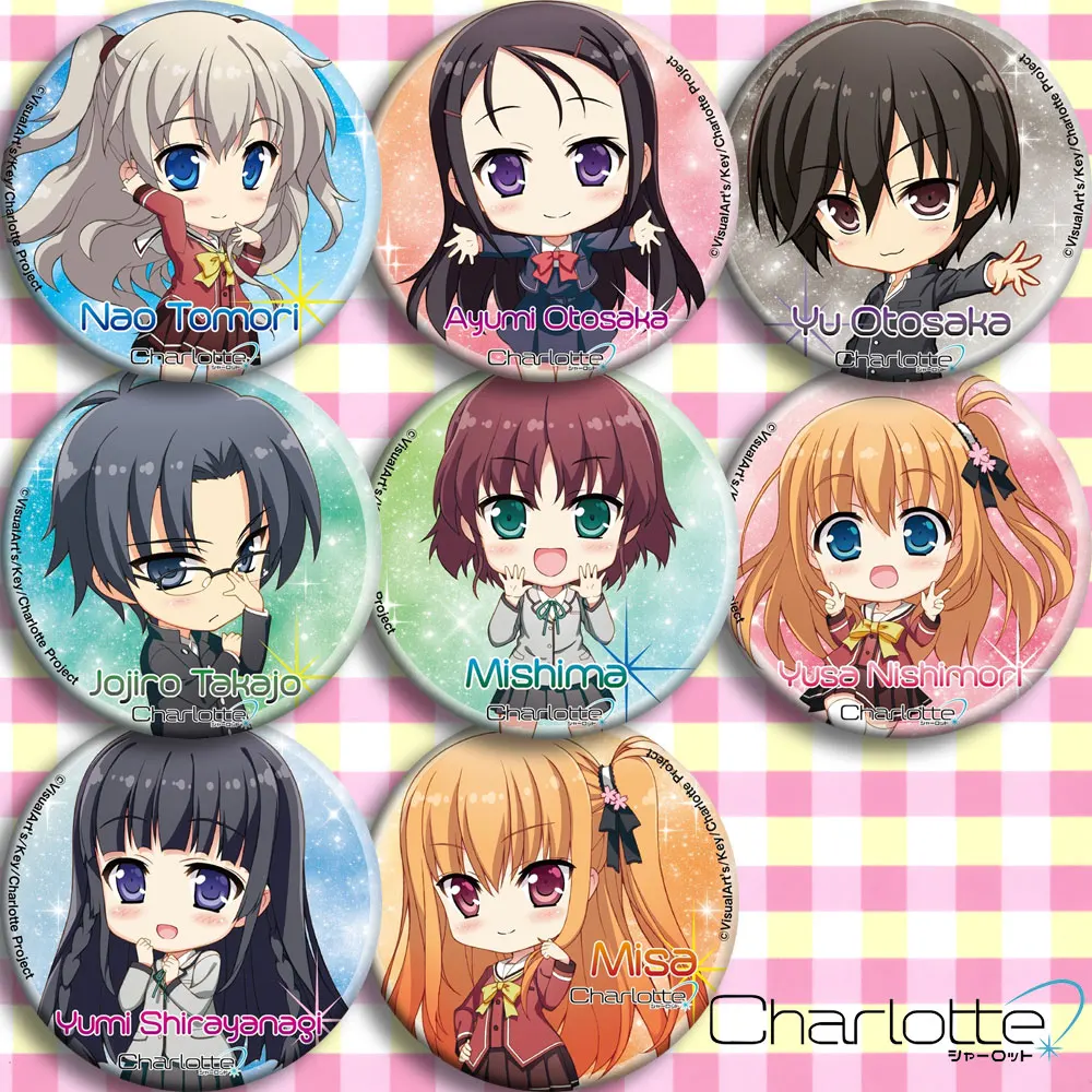 

Anime Charlotte Yuu Otosaka Ayumi Tomori Nao Nishimori Yusa Pin Badge Cosplay Cartoon Garniture Itabag Bedge Button Brooch DADGE